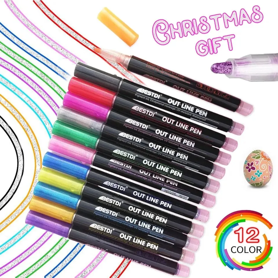 12pcs Double Line Outline Art Marker Highlighter