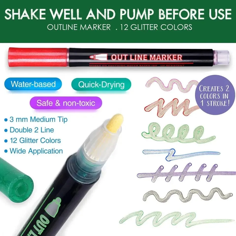 12pcs Double Line Outline Art Marker Highlighter